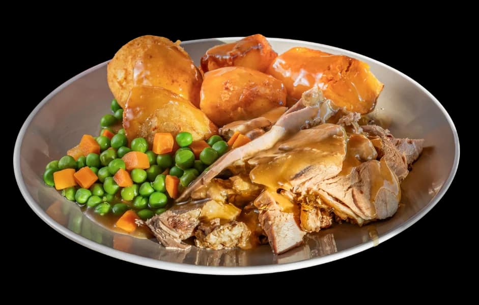Roast lamb meal finished with homemade gravy